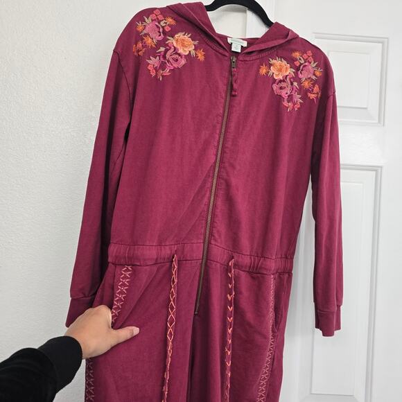 Sundance Embroidered Hoodie Jumpsuit Sz M Pink Floral Boho Cabincore Cozy Lounge - Picture 3 of 8